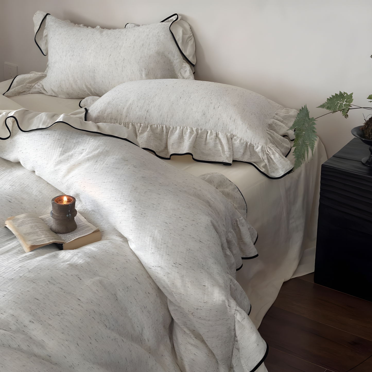 Noir Elegance Ruffled Bedding Set