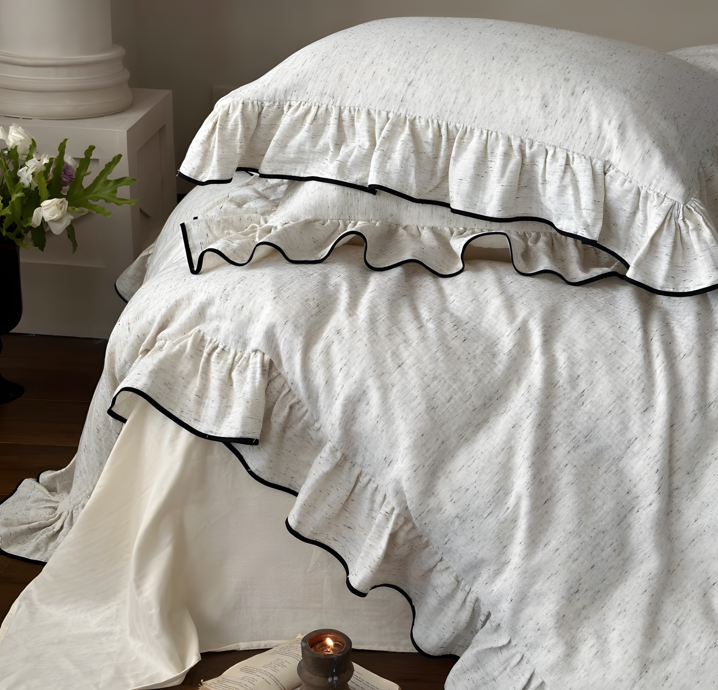 Noir Elegance Ruffled Bedding Set