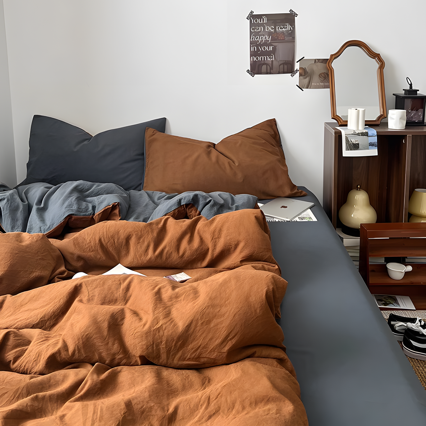 Two-Tone Bedding Set | Gray Base with Contrast Options