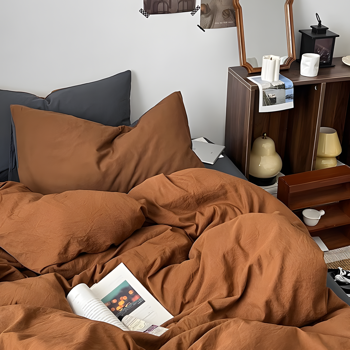Two-Tone Bedding Set | Gray Base with Contrast Options