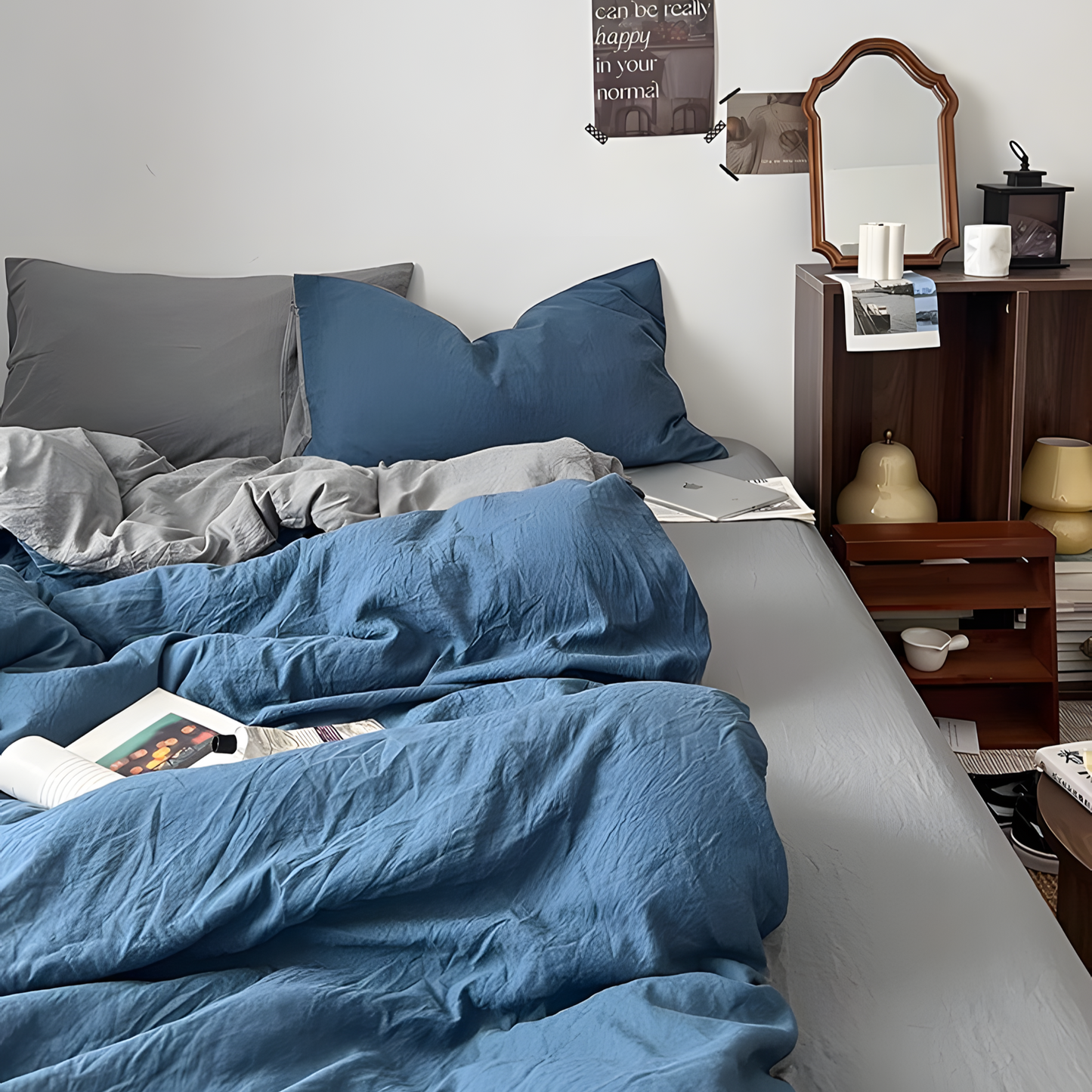 Two-Tone Bedding Set | Gray Base with Contrast Options
