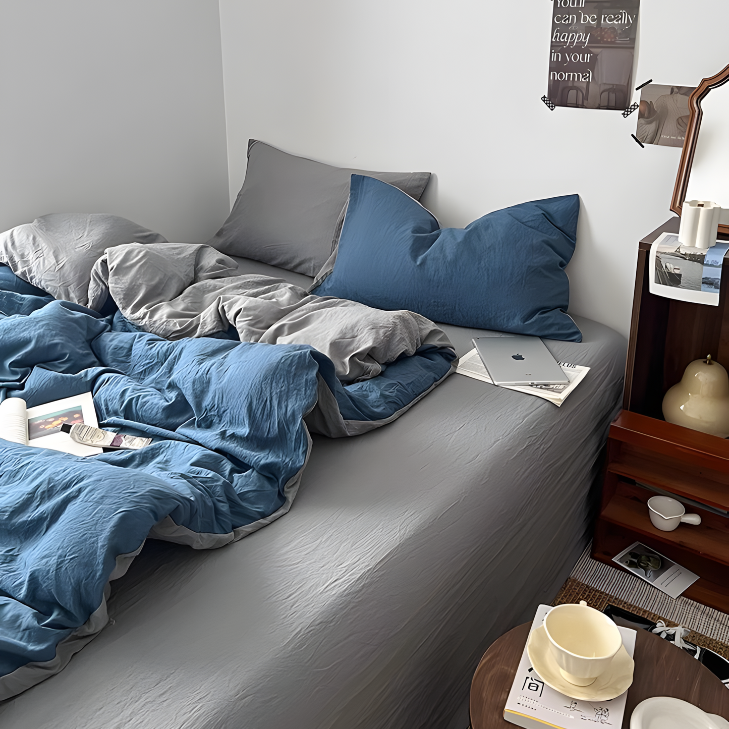 Two-Tone Bedding Set | Gray Base with Contrast Options