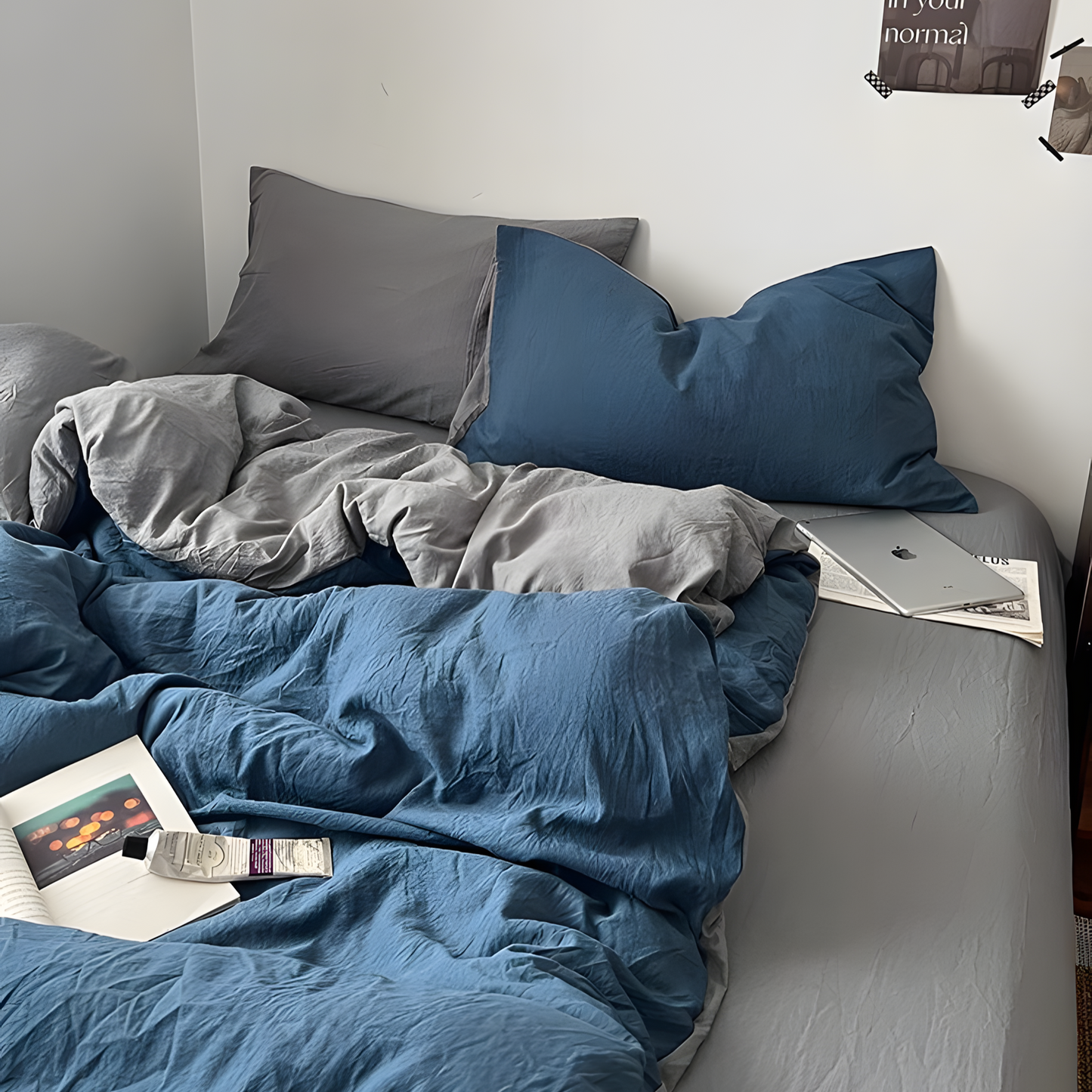 Two-Tone Bedding Set | Gray Base with Contrast Options