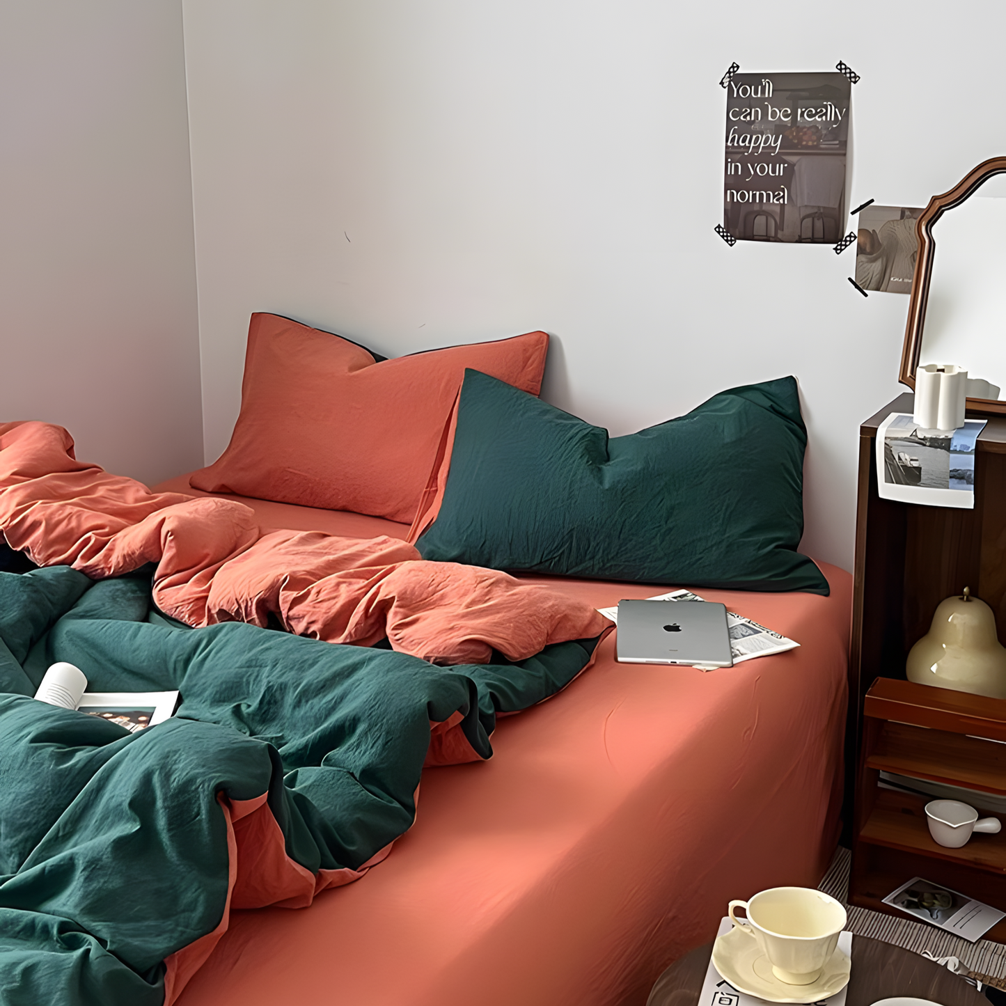 Two-Tone Bedding Set | Green Base with Contrast Options