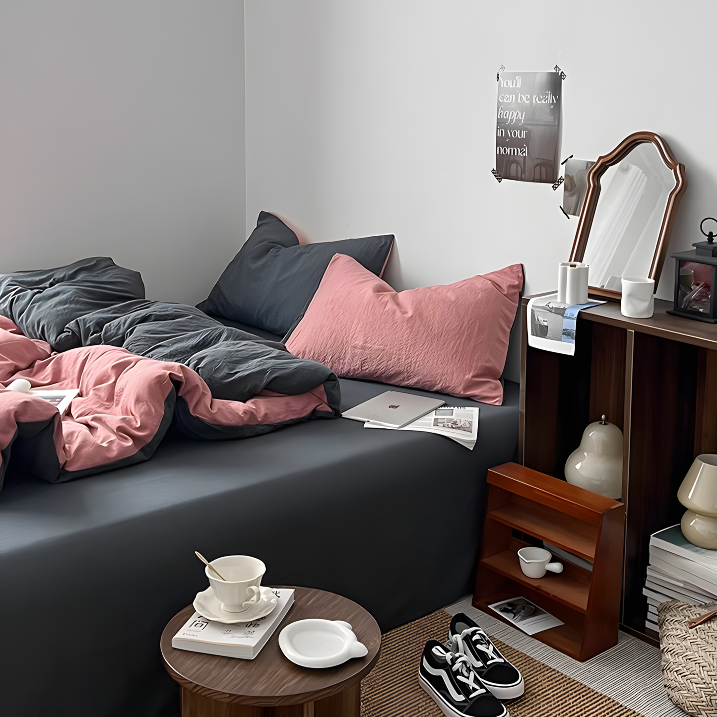 Two-Tone Bedding Set | Gray Base with Contrast Options