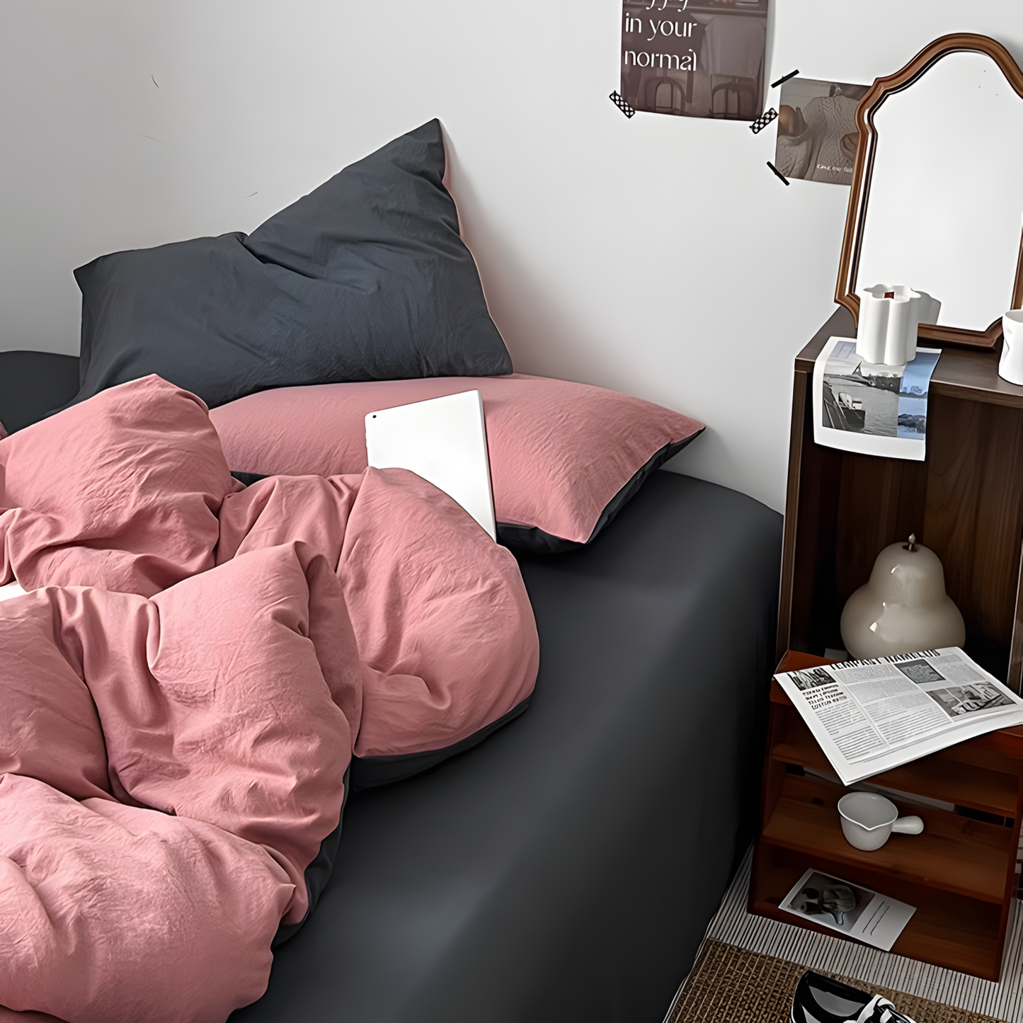 Two-Tone Bedding Set | Gray Base with Contrast Options