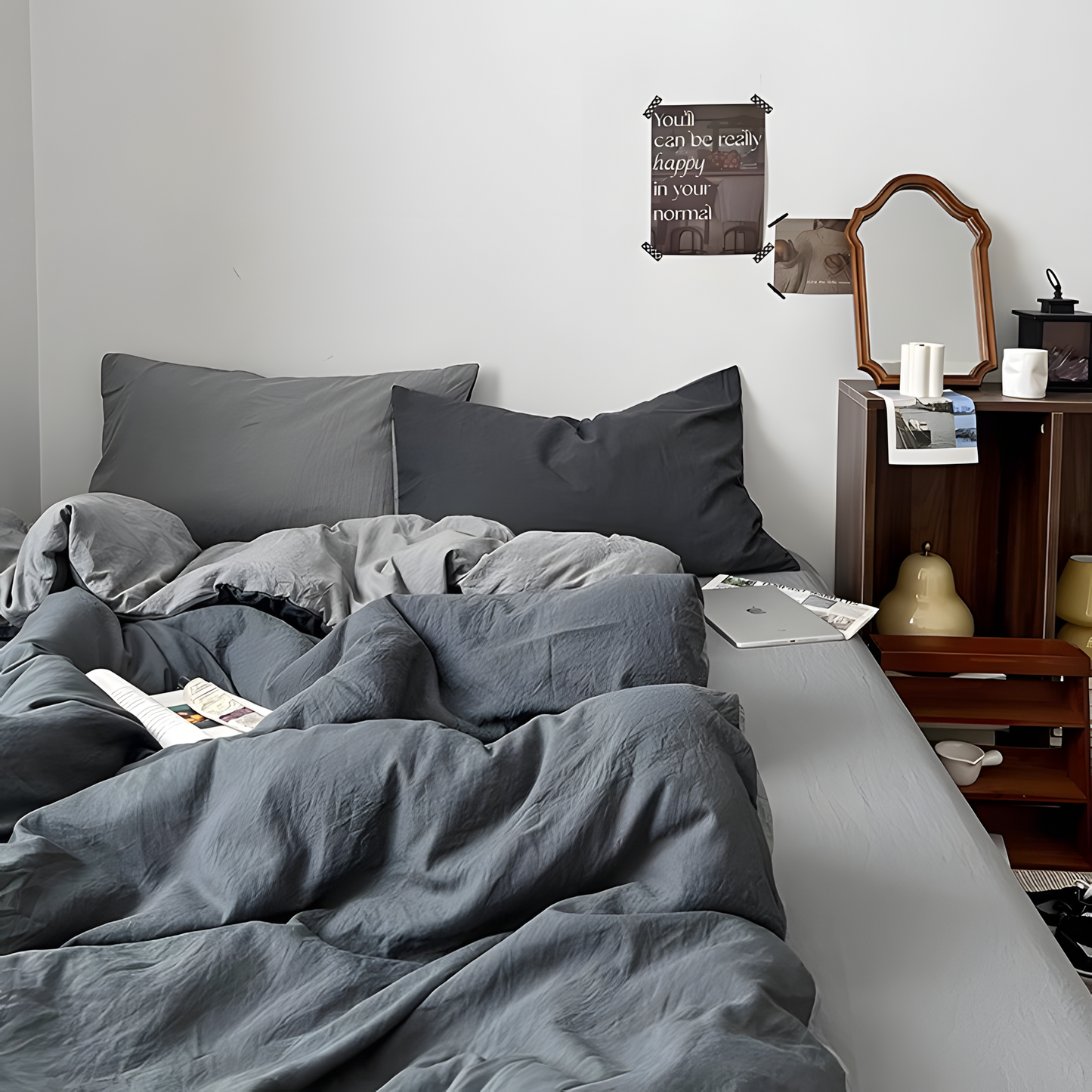 Two-Tone Bedding Set | Gray Base with Contrast Options