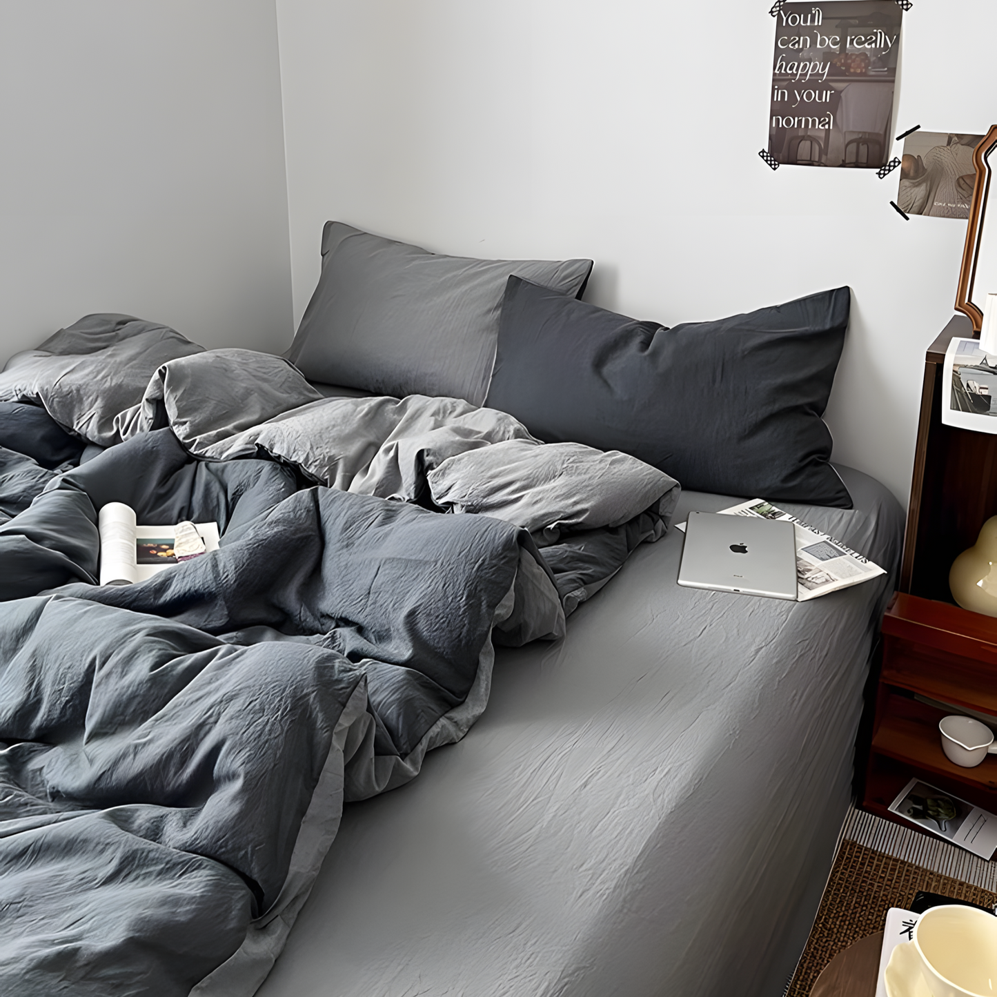 Two-Tone Bedding Set | Gray Base with Contrast Options