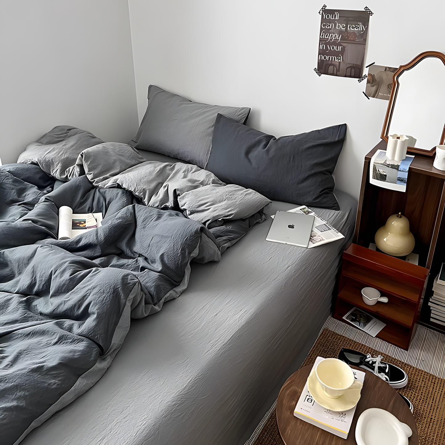 Two-Tone Bedding Set | Gray Base with Contrast Options