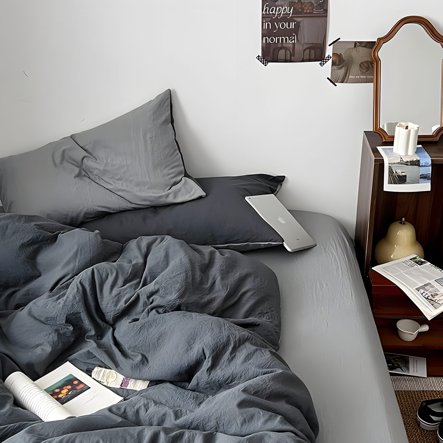 Two-Tone Bedding Set | Gray Base with Contrast Options