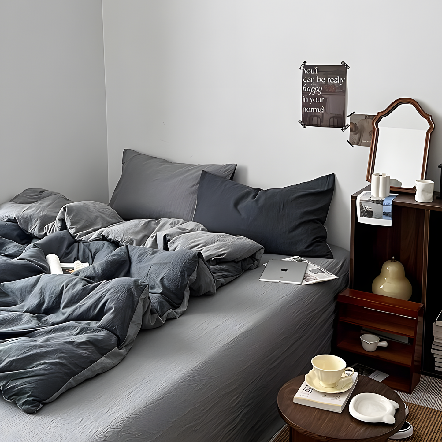 Two-Tone Bedding Set | Gray Base with Contrast Options