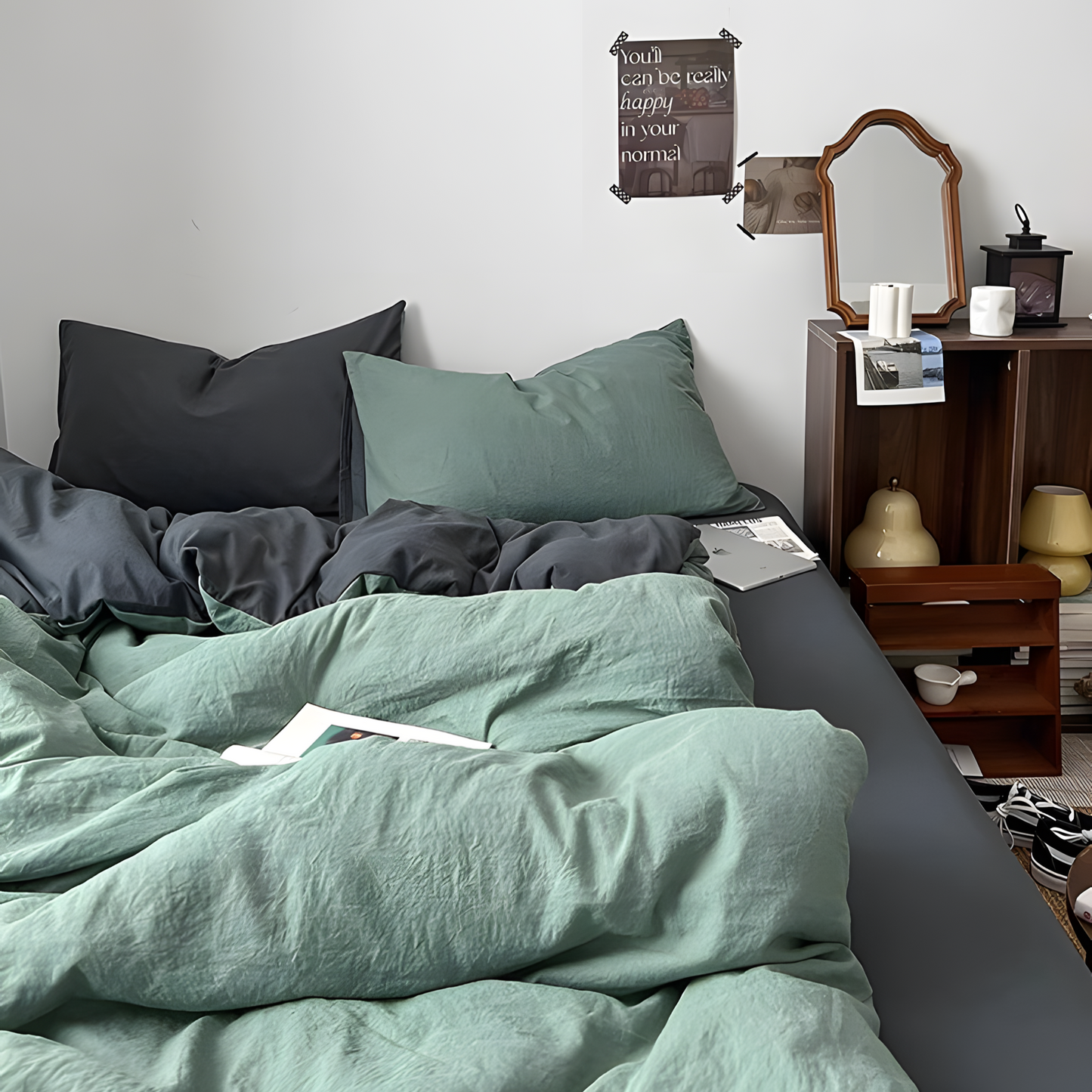 Two-Tone Bedding Set | Green Base with Contrast Options