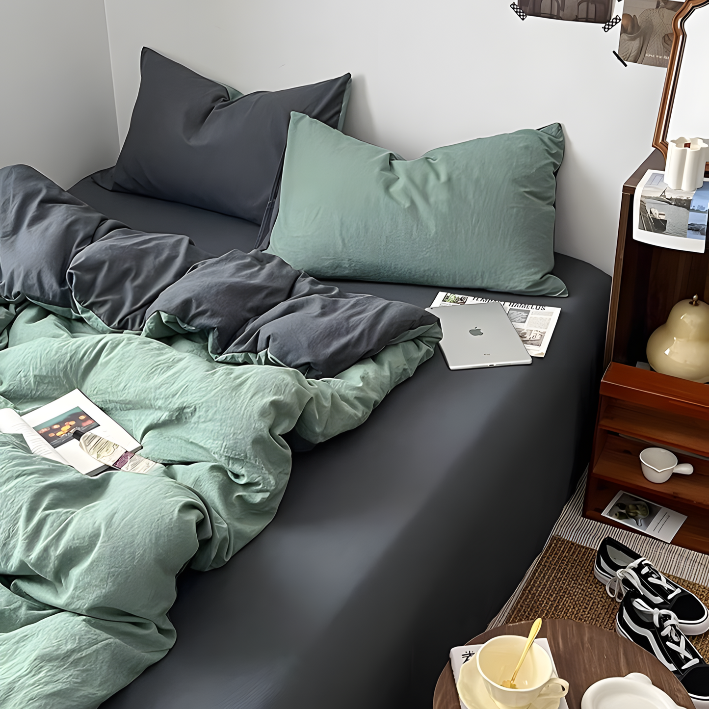 Two-Tone Bedding Set | Gray Base with Contrast Options