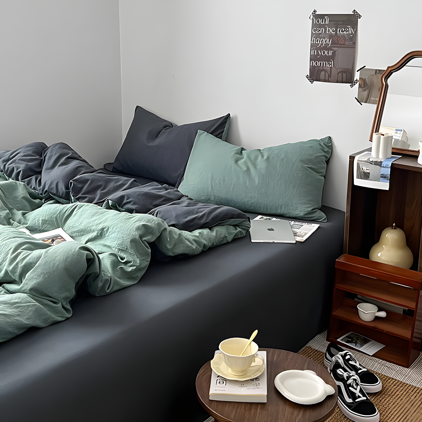 Two-Tone Bedding Set | Green Base with Contrast Options