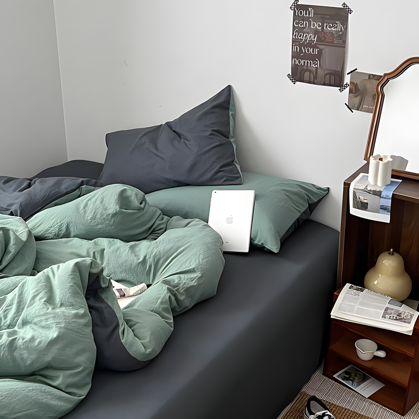 Two-Tone Bedding Set | Gray Base with Contrast Options