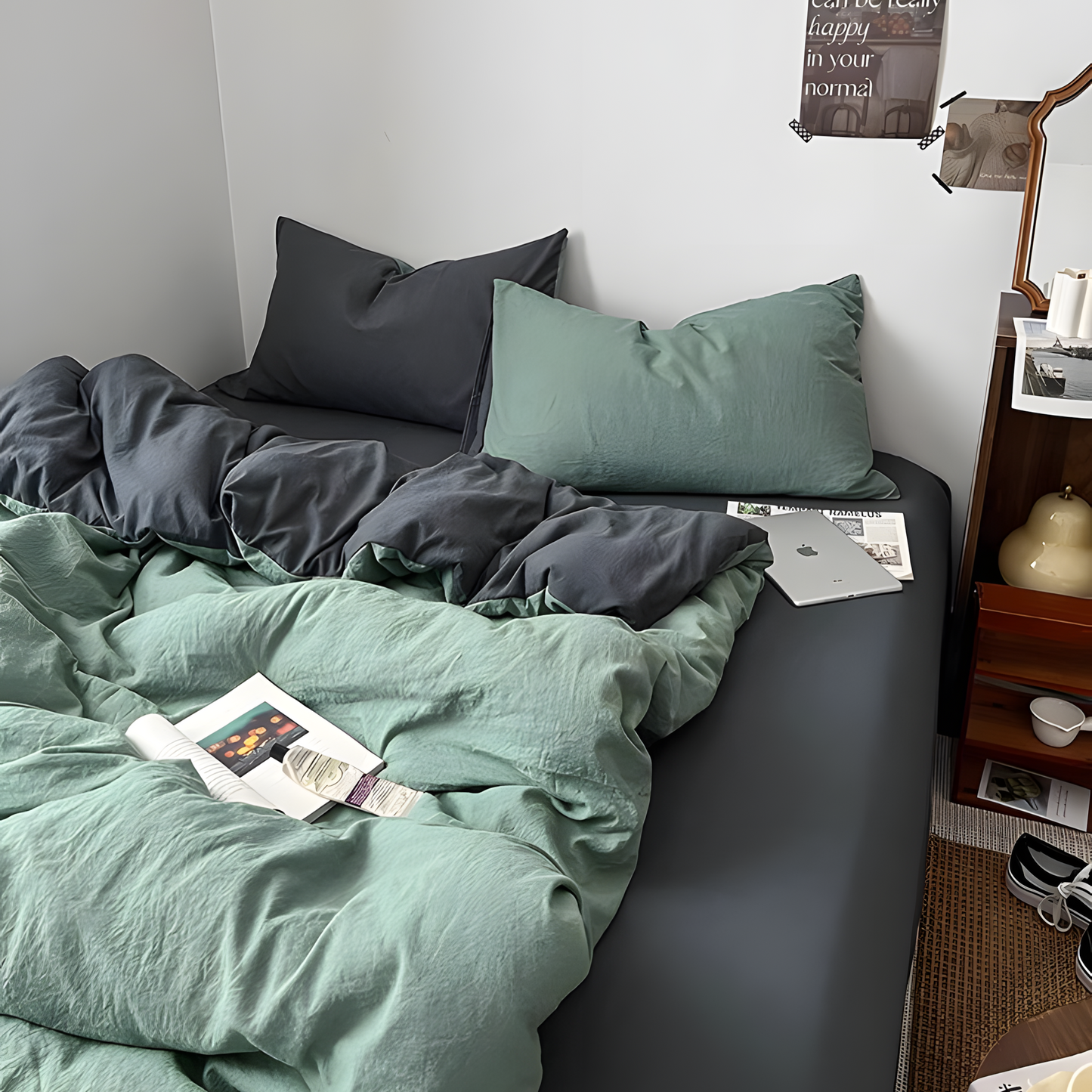 Two-Tone Bedding Set | Green Base with Contrast Options
