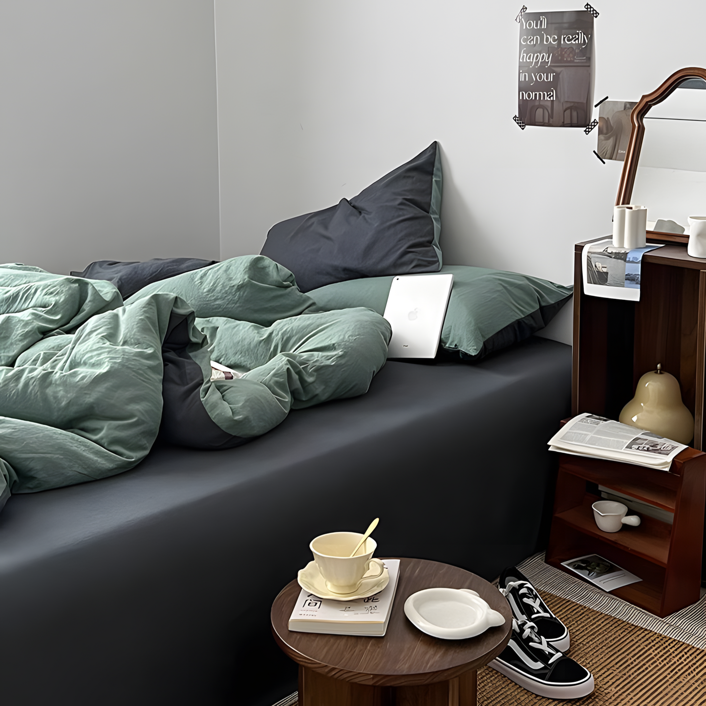 Two-Tone Bedding Set | Gray Base with Contrast Options