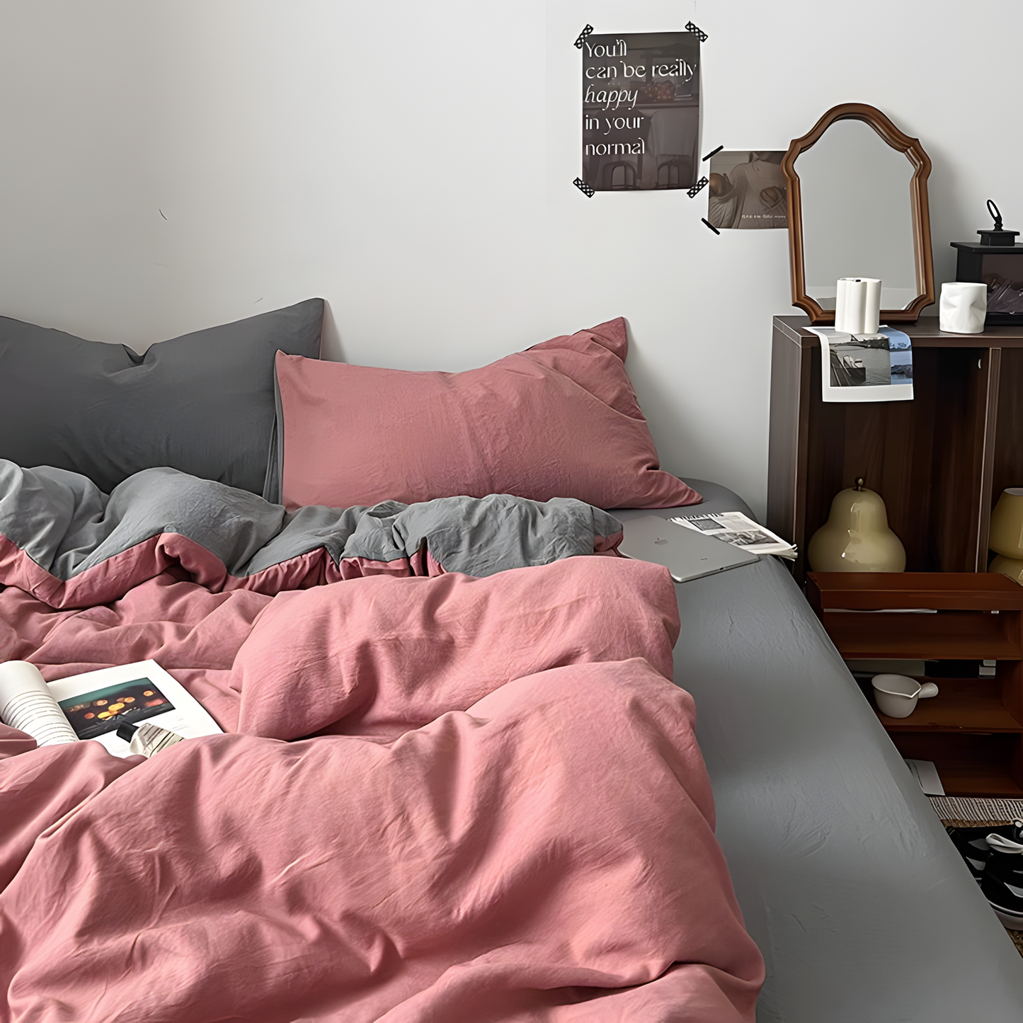 Two-Tone Bedding Set | Gray Base with Contrast Options