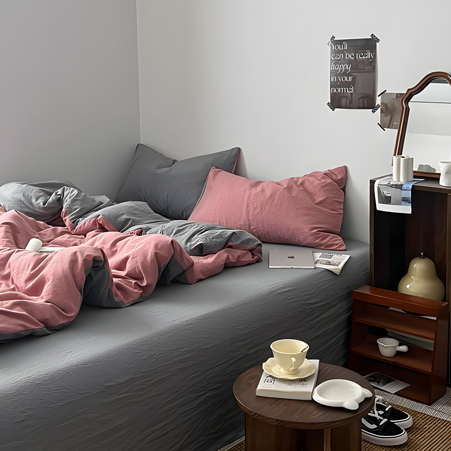 Two-Tone Bedding Set | Gray Base with Contrast Options