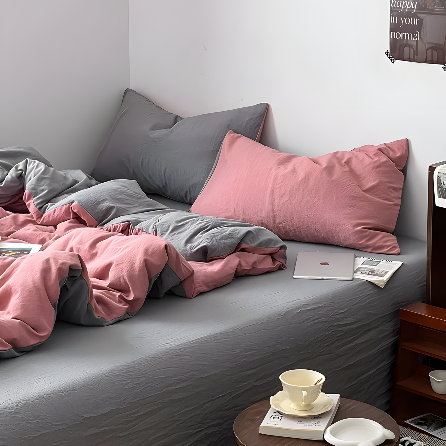 Two-Tone Bedding Set | Gray Base with Contrast Options