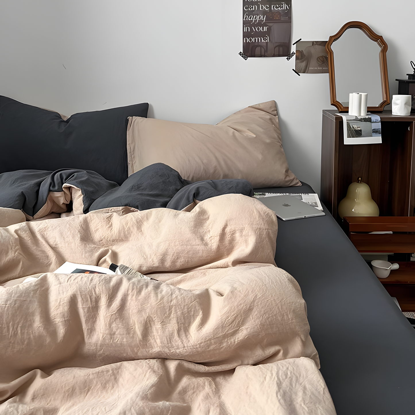 Two-Tone Bedding Set | Gray Base with Contrast Options