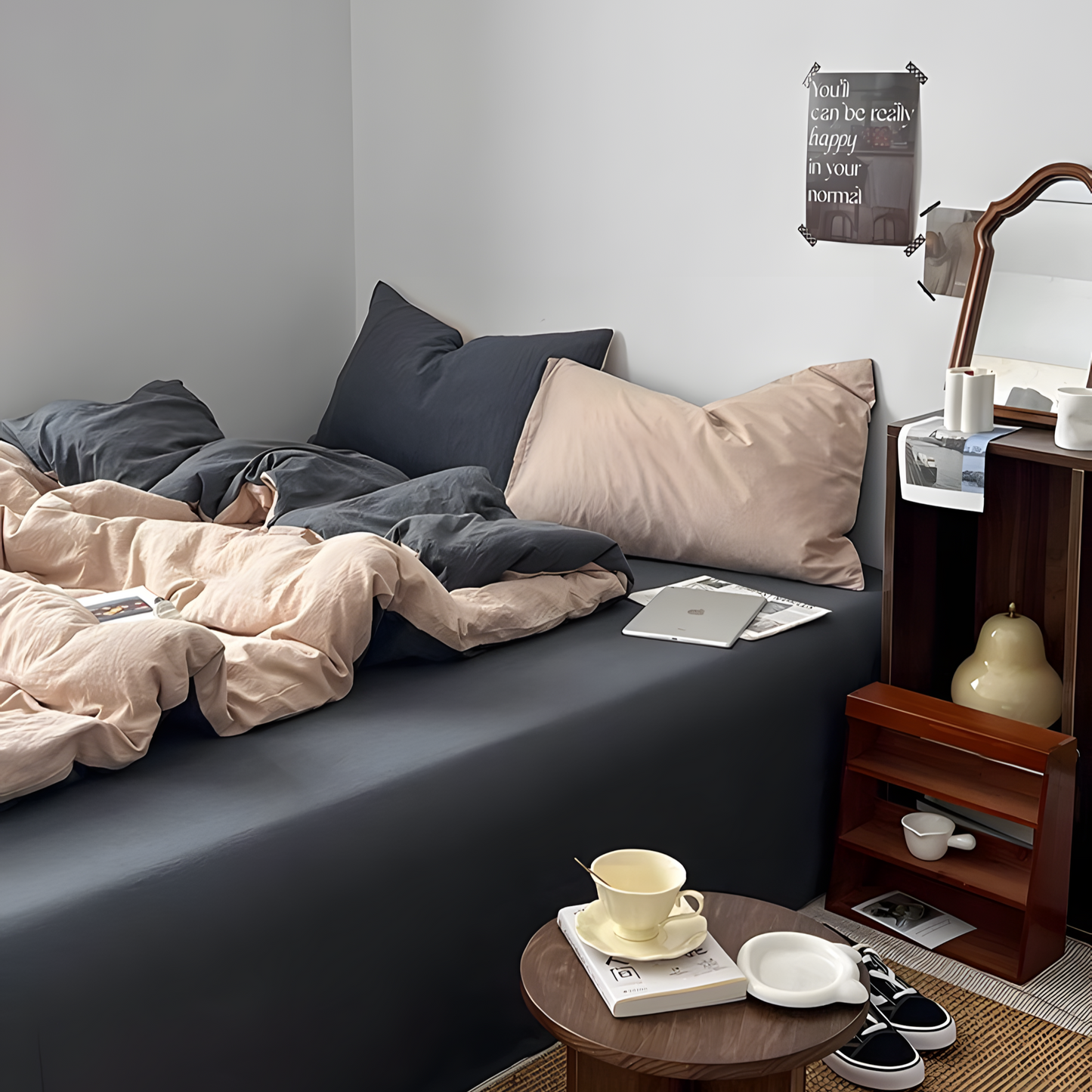 Two-Tone Bedding Set | Gray Base with Contrast Options