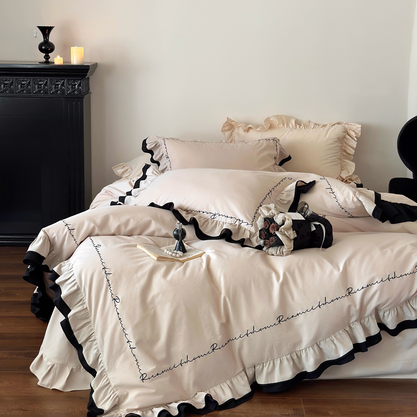 Noir Elegance Ruffle Bedding Set