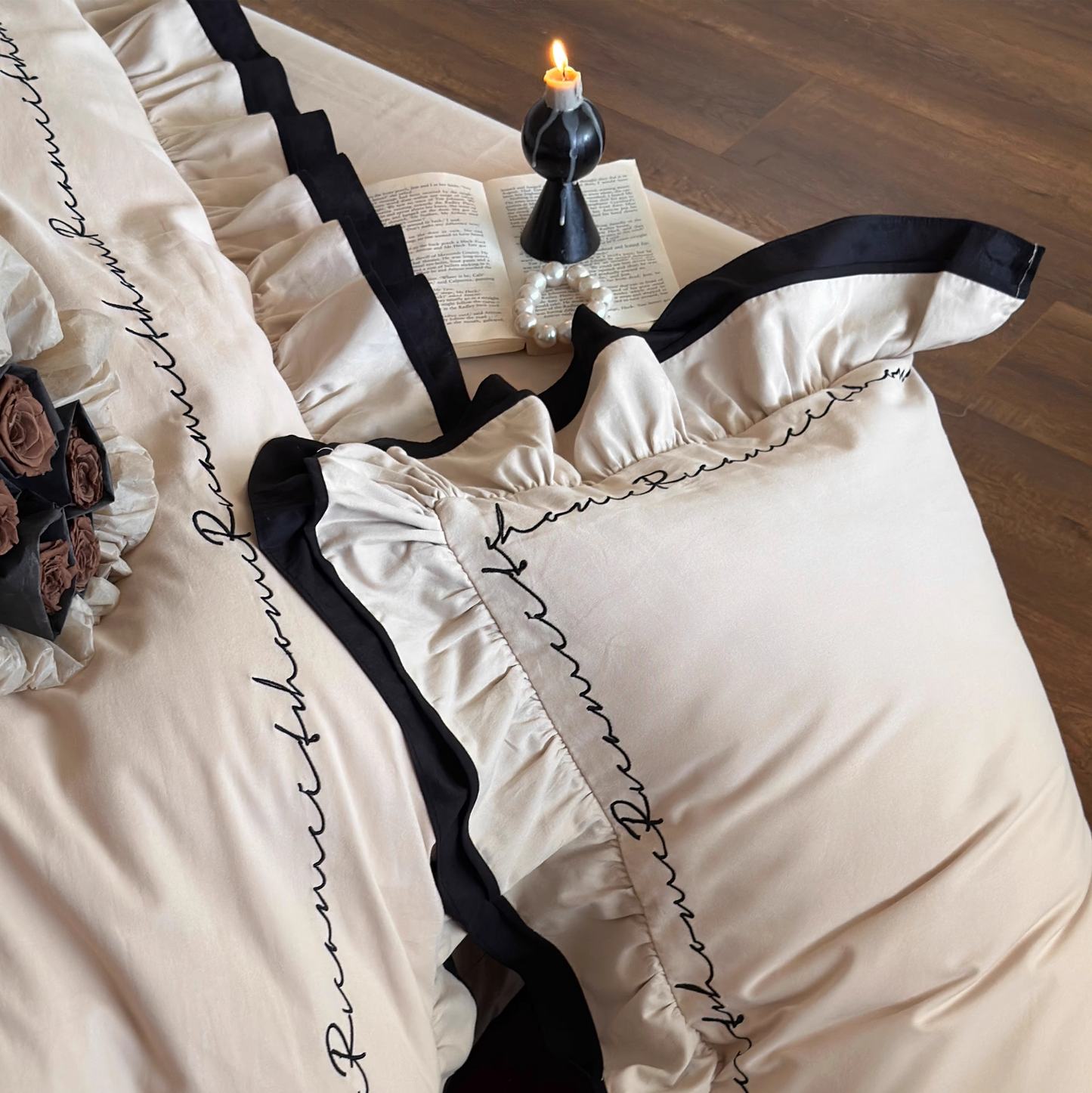 Noir Elegance Ruffle Bedding Set