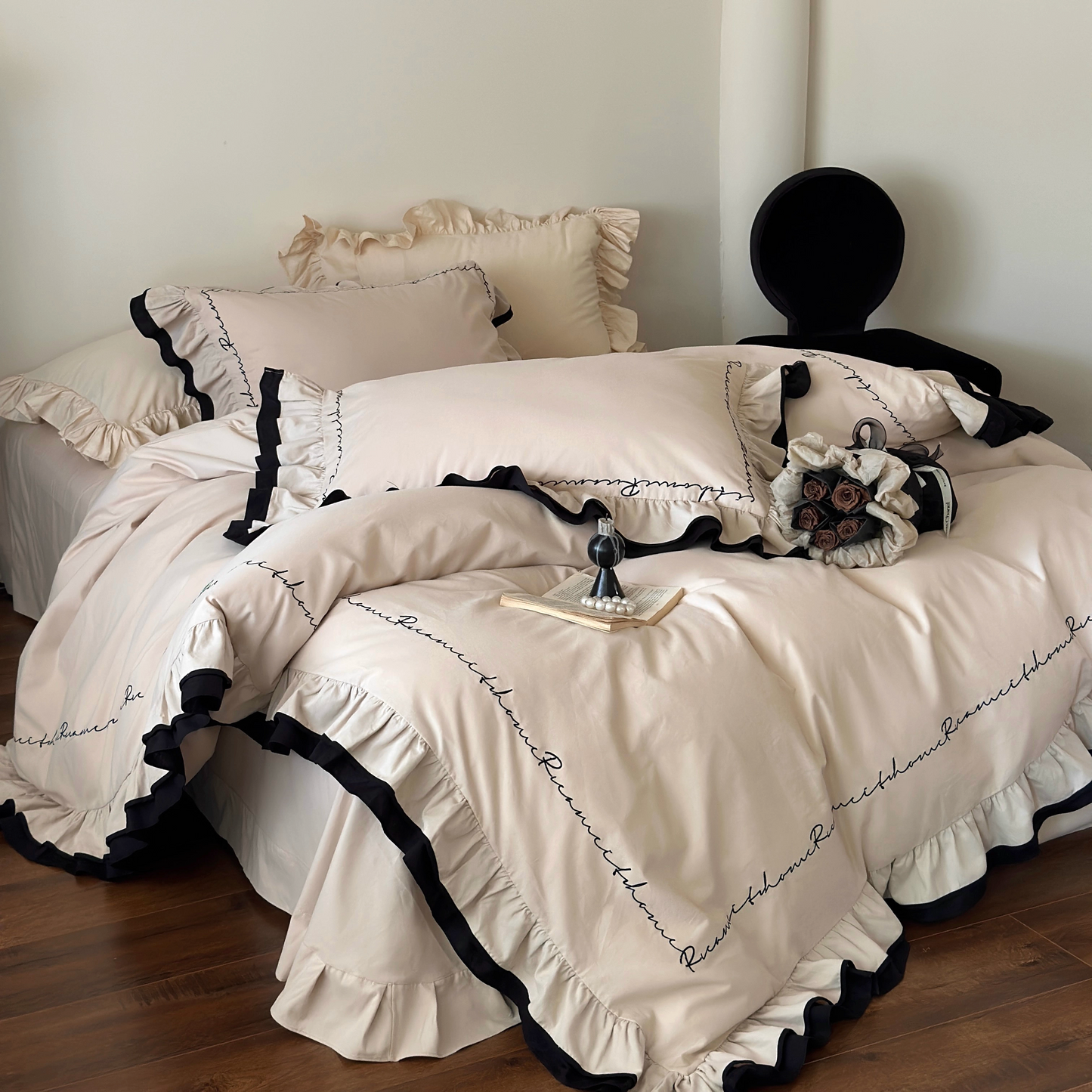 Noir Elegance Ruffle Bedding Set