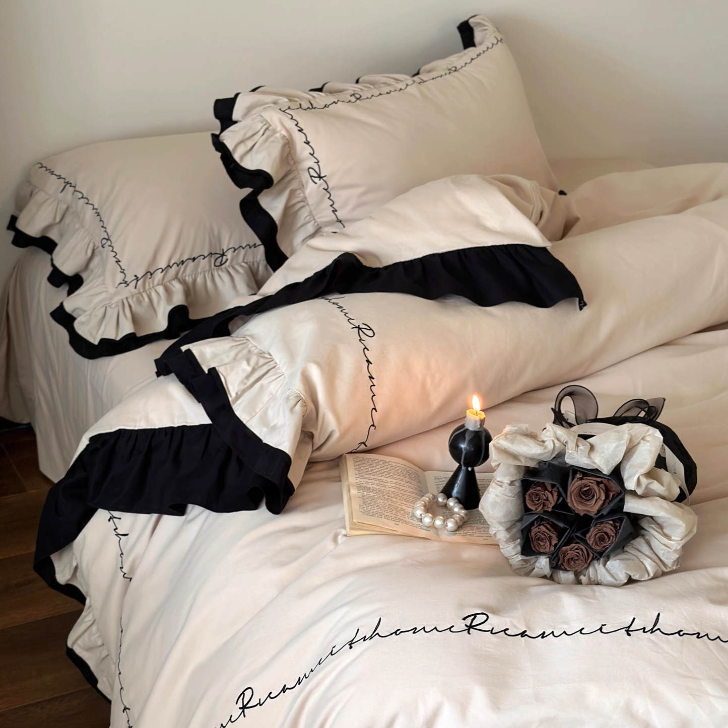Noir Elegance Ruffle Bedding Set