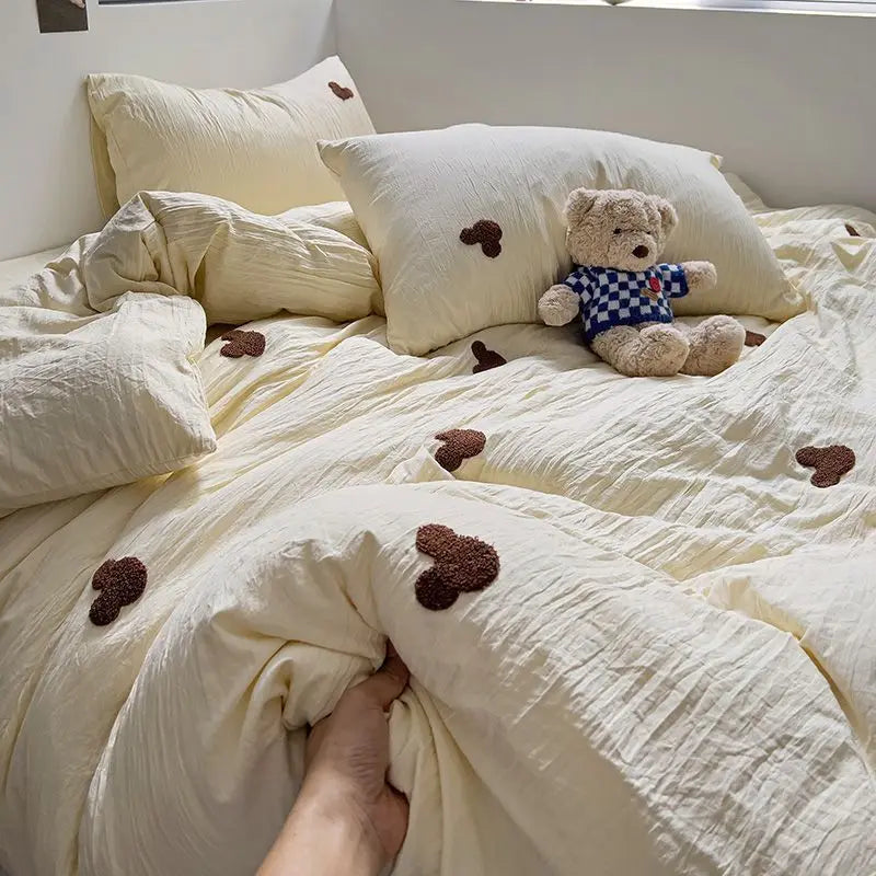 Embroidered Heart Bedding Set