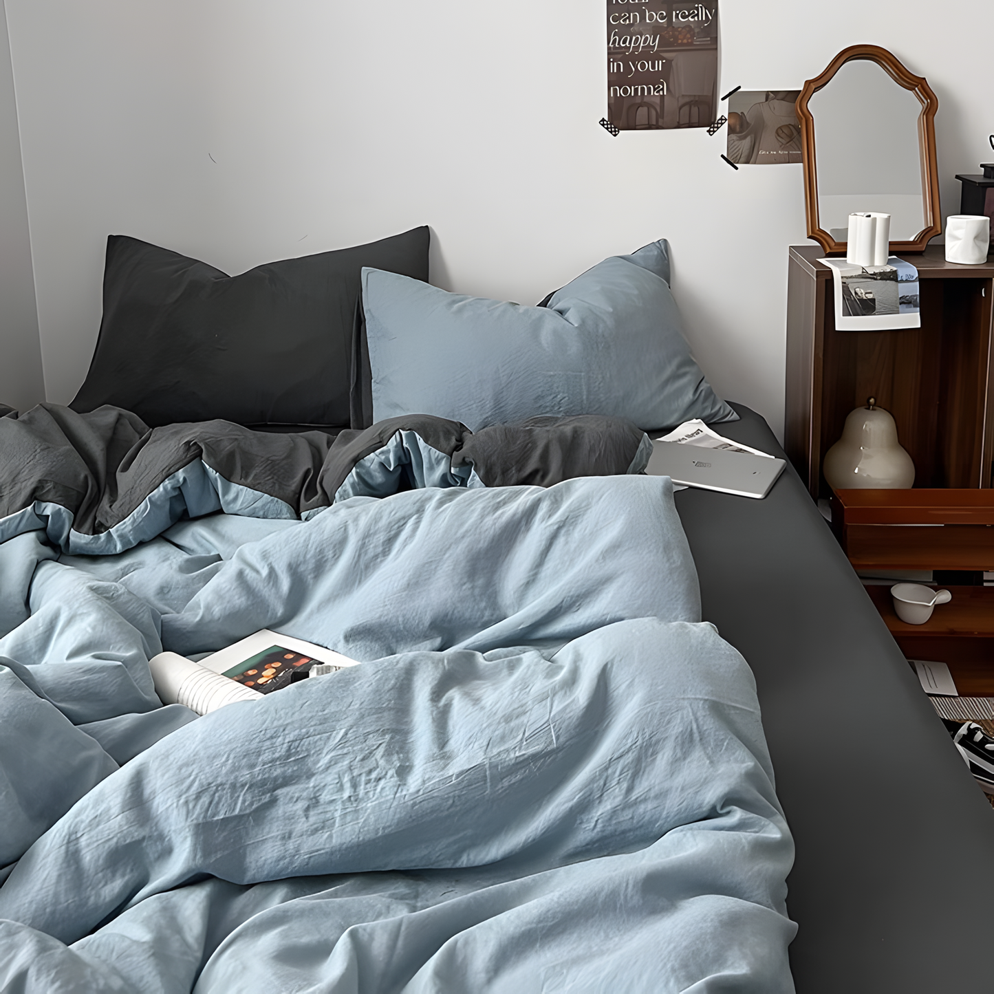 Two-Tone Bedding Set | Gray Base with Contrast Options