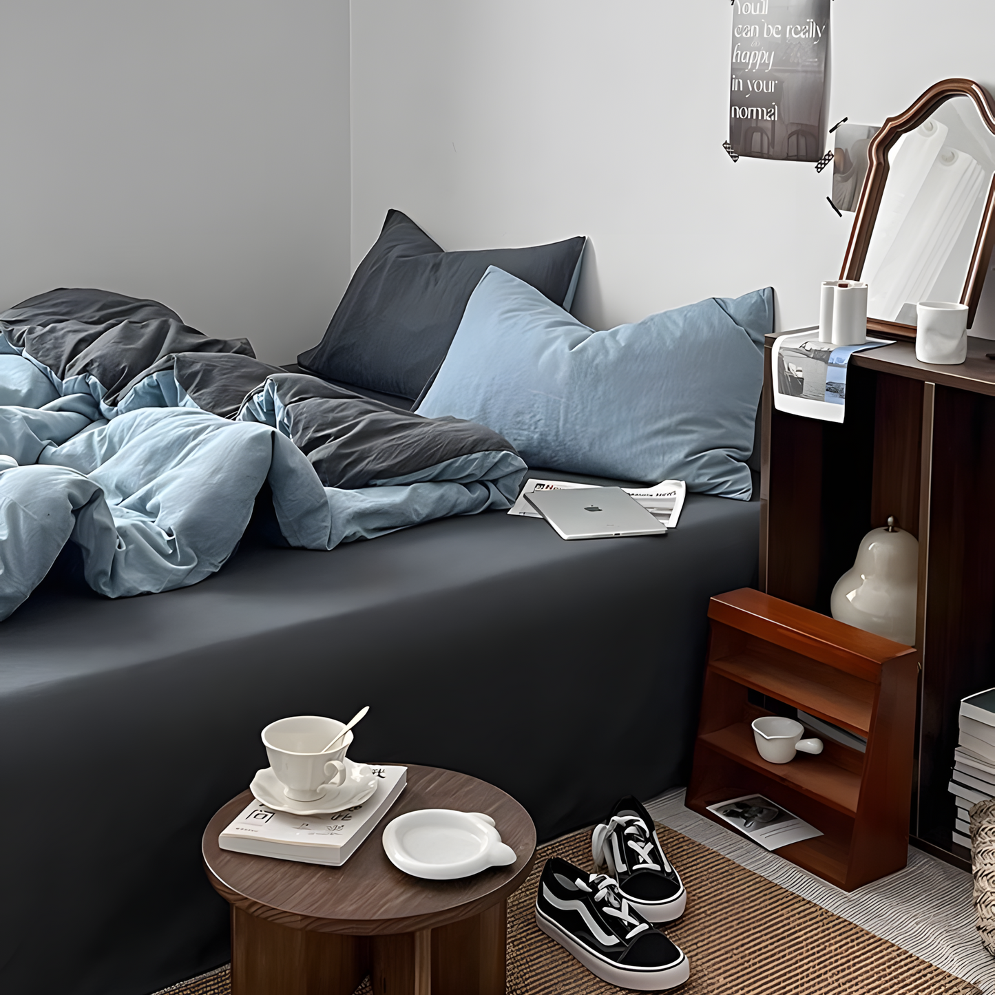 Two-Tone Bedding Set | Gray Base with Contrast Options