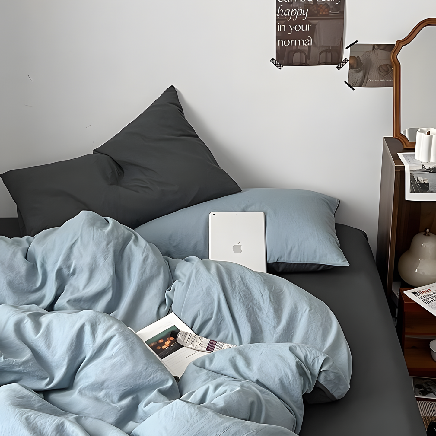 Two-Tone Bedding Set | Gray Base with Contrast Options