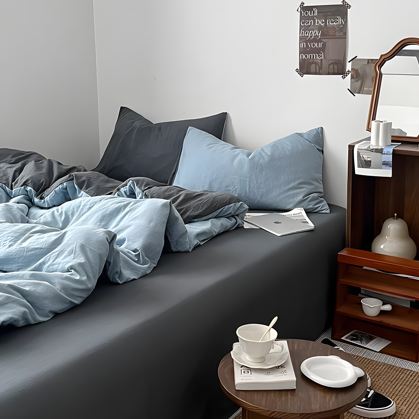 Two-Tone Bedding Set | Gray Base with Contrast Options