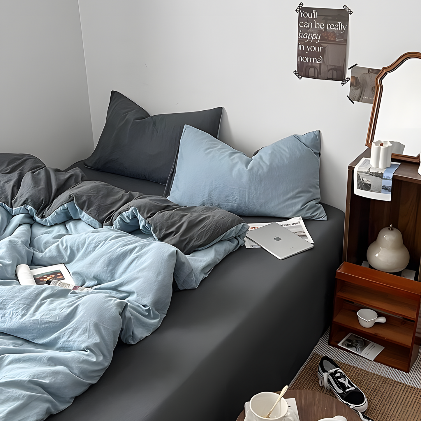 Two-Tone Bedding Set | Gray Base with Contrast Options