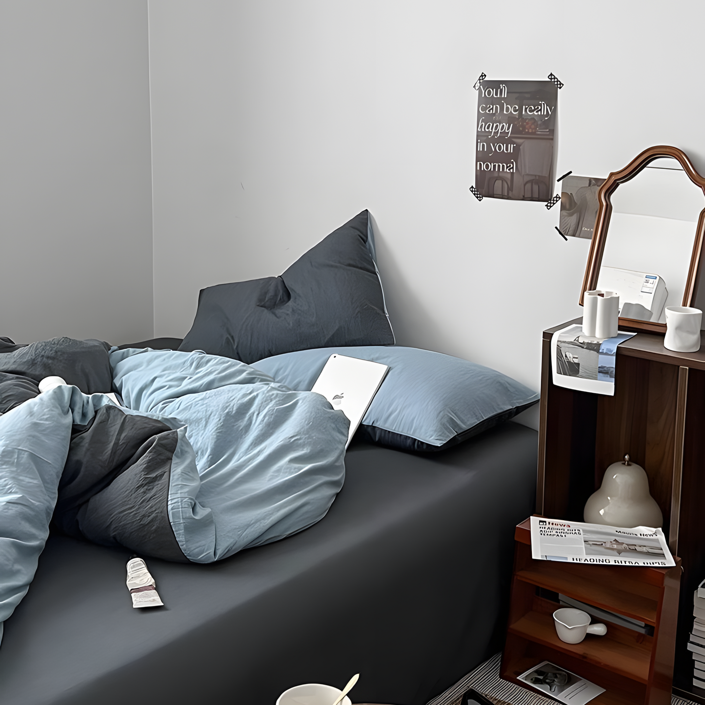 Two-Tone Bedding Set | Gray Base with Contrast Options