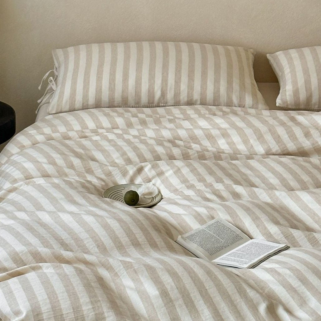 Ashfield Oat Stripe Cotton-Linen Bedding Set - WhisperLinens