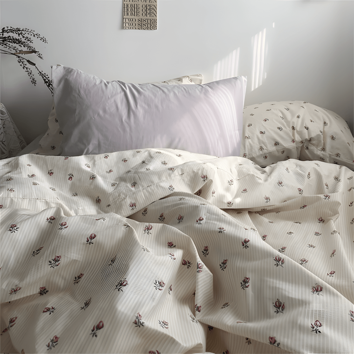Floral Stripes Serenity Cotton Bedding Set - WhisperLinens