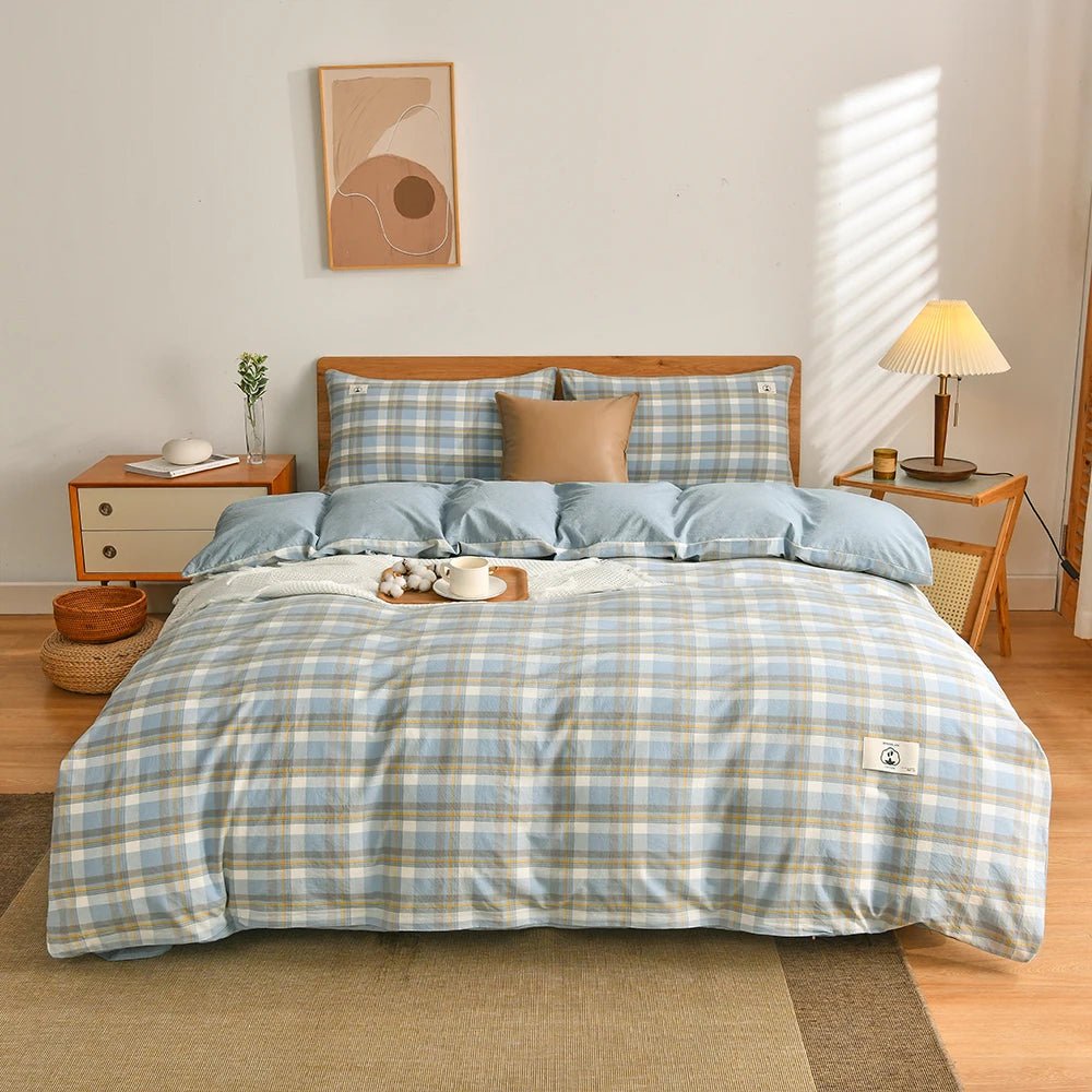 Tokyo Plaid Cotton Bedding Set - WhisperLinens