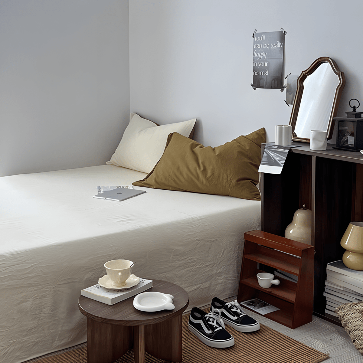 Green & Soft White Cotton Bedding Set