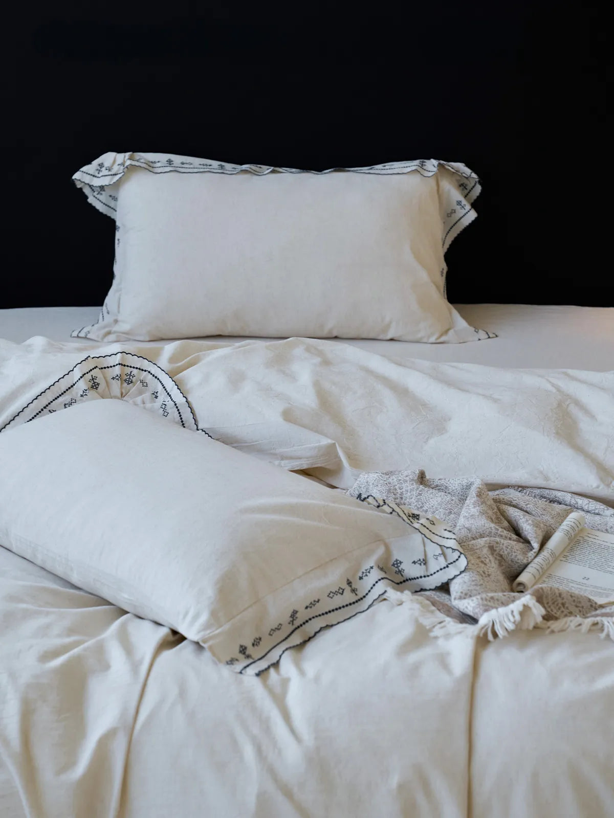 Edda Folk Cross-Stitch Embroidered Washed Cotton Bedding Set
