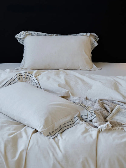 Edda Folk Cross-Stitch Embroidered Washed Cotton Bedding Set