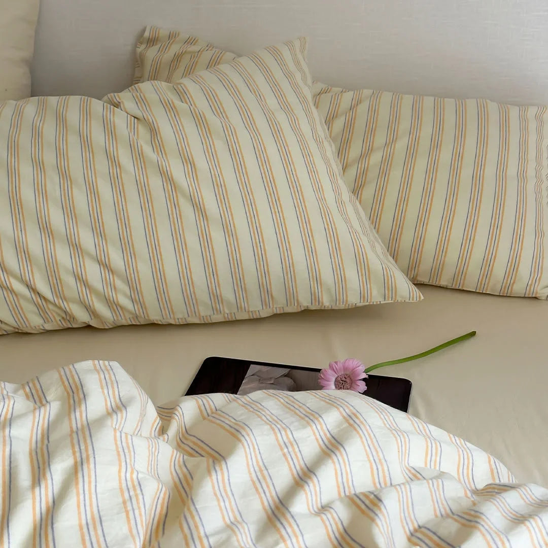 Birch Row Fine-Stripe Washed Cotton Bedding Set