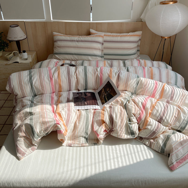 Pastel Sunset Striped Cotton Duvet Cover
