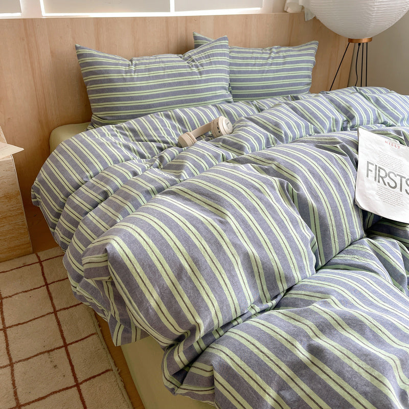 Denim Green Striped Cotton Duvet Cover