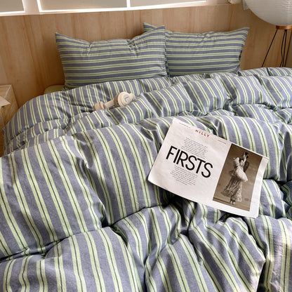 Denim Green Striped Cotton Duvet Cover