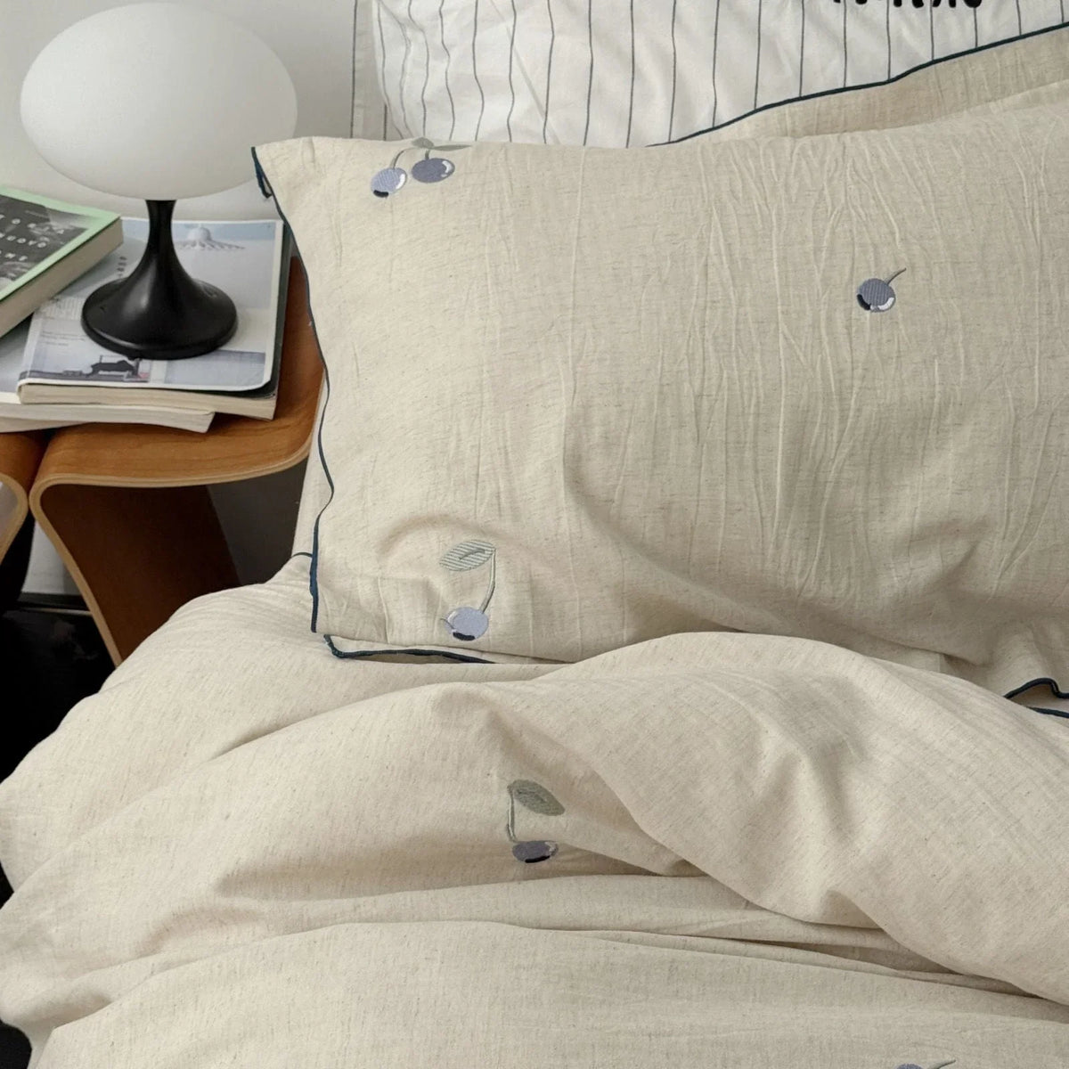 Bluebell Blueberry Embroidered Cotton Bedding Set