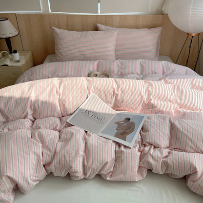Pink and White Striped Cotton Duvet Cover