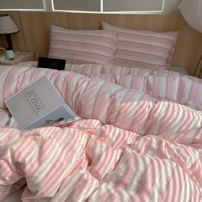 Pink Striped Cotton Duvet Cover